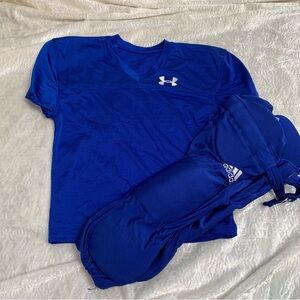 Under Armour & ADIDAS Royal Blue football practice jersey and padded pants sz S